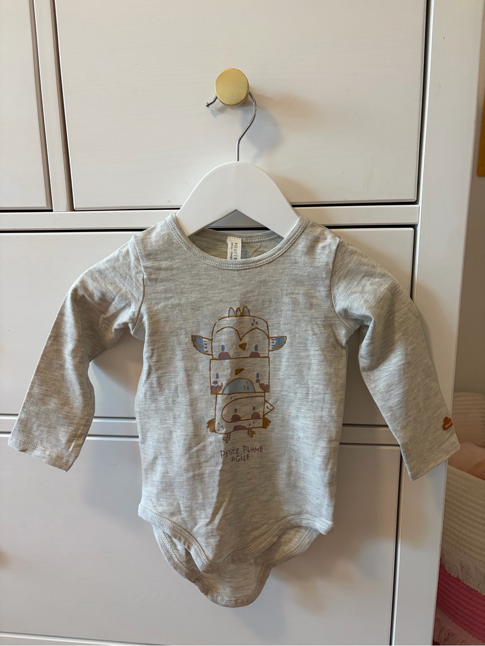 Souris Mini Bodysuit 6 9M Gray Animal Print Baby Organic Cute